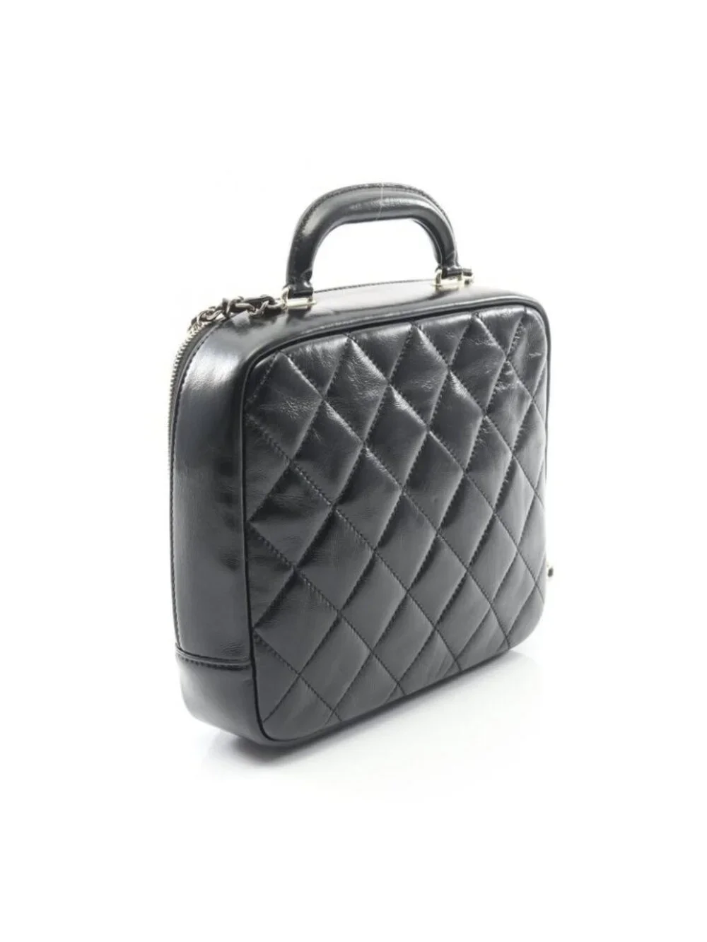 Chanel Shoulder Bag Quilted Top Handle Black Leather